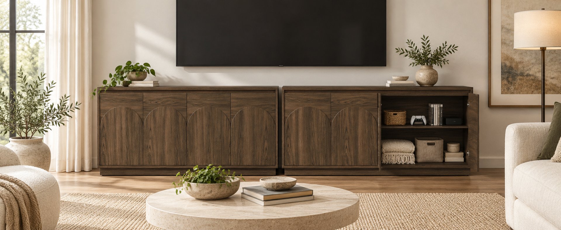 Arched 4-Door Cabinet in Living Room