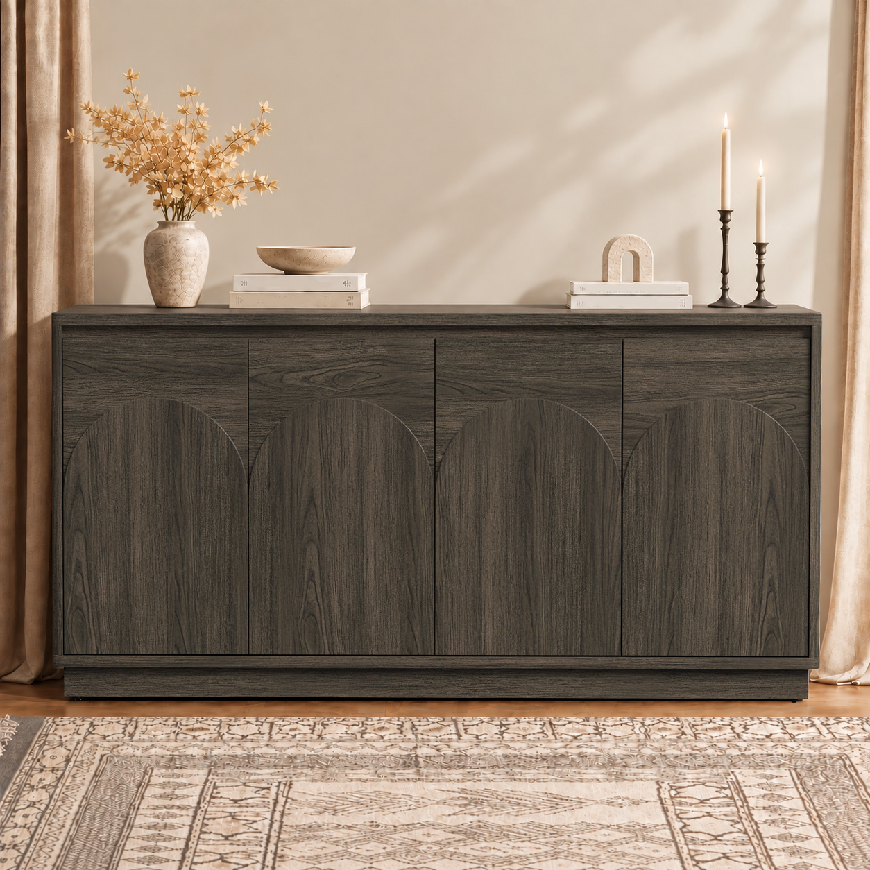 Arched 4-Door Cabinet, Smoky Taupe